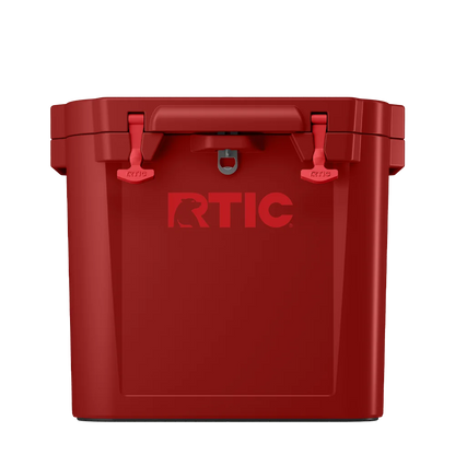 Front customization side of the RTIC Wheeled Ultra-Tough Cooler 45 qt in Black Cherry 
