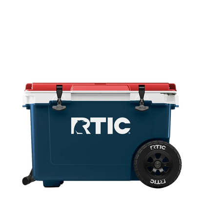 Front customization side of the RTIC Ultra Light Cooler with Wheels 52 qt in Patriot 