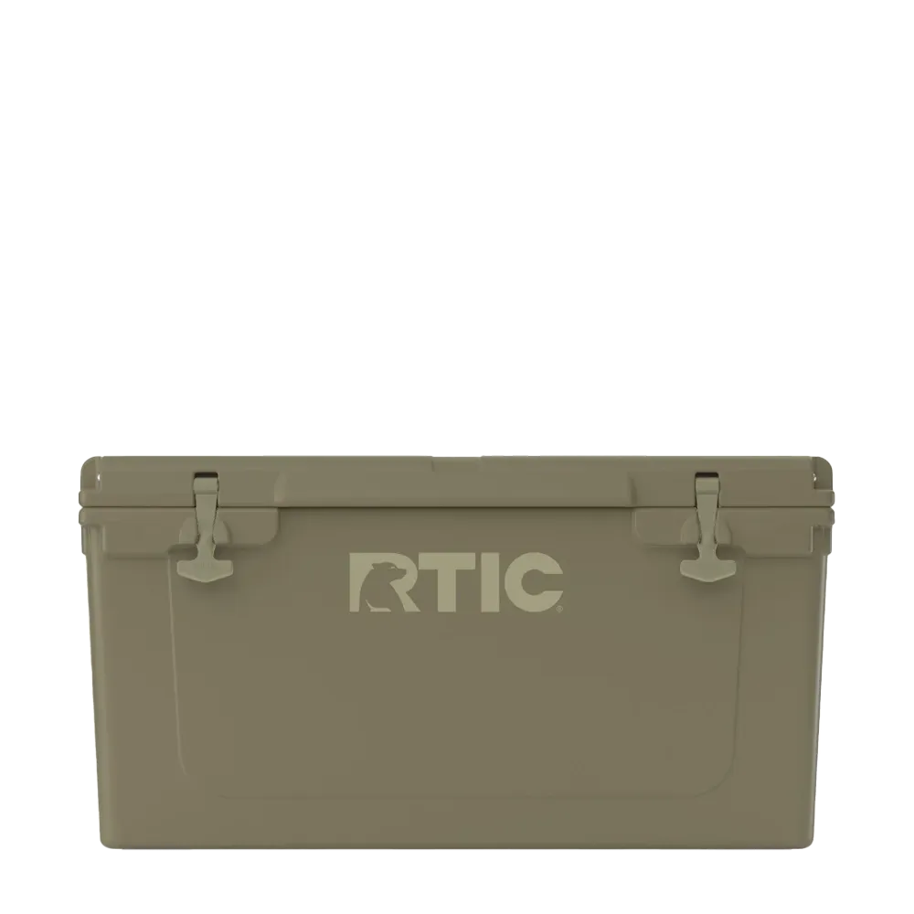 Front customization side of the RTIC Ultra-Tough Cooler 65 qt in Olive 