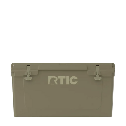Front customization side of the RTIC Ultra-Tough Cooler 65 qt in Olive 