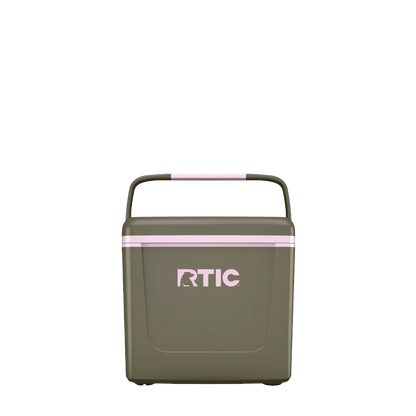 Front customization side of the RTIC Road Trip Personal Cooler 8 qt in Olive and Pale Pink 