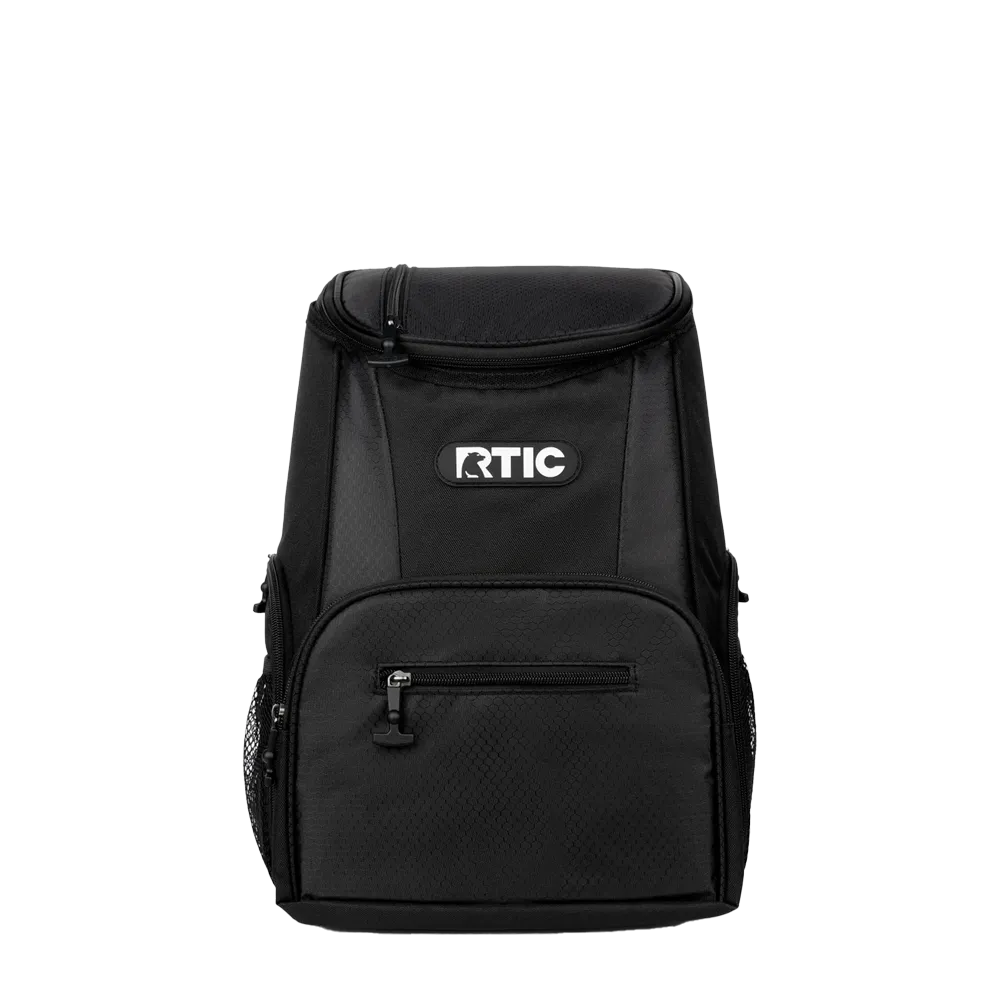 Front customization side of the RTIC Lightweight Backpack Cooler 15 Can in Black 