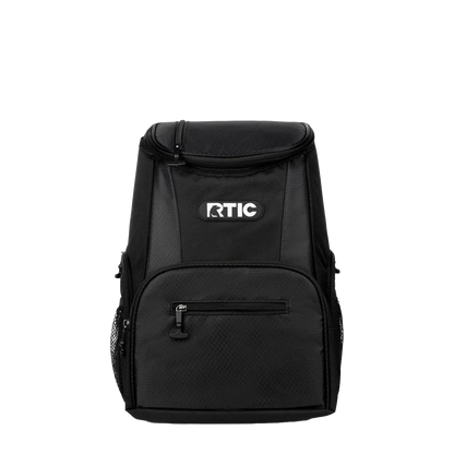 Front customization side of the RTIC Lightweight Backpack Cooler 15 Can in Black 