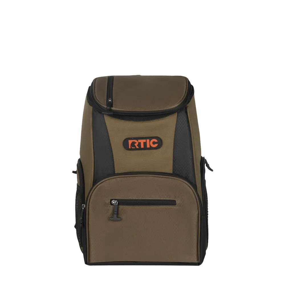 Front customization side of the RTIC Lightweight Backpack Cooler 15 Can in Olive 