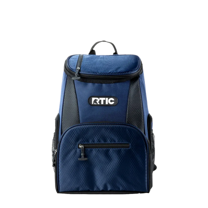 Front customization side of the RTIC Lightweight Backpack Cooler 15 Can in Navy and Black 