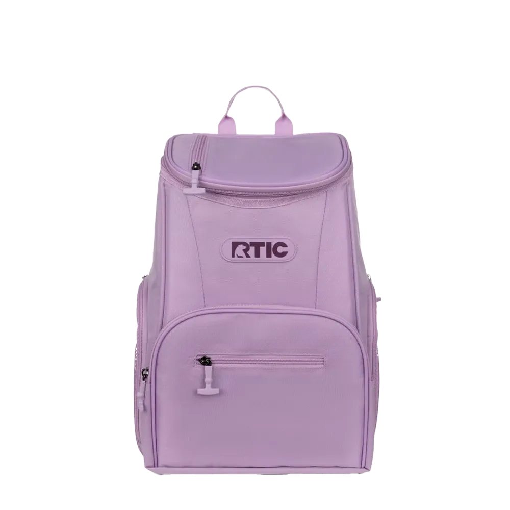 Front customization side of the RTIC Lightweight Backpack Cooler 15 Can in Lavender 