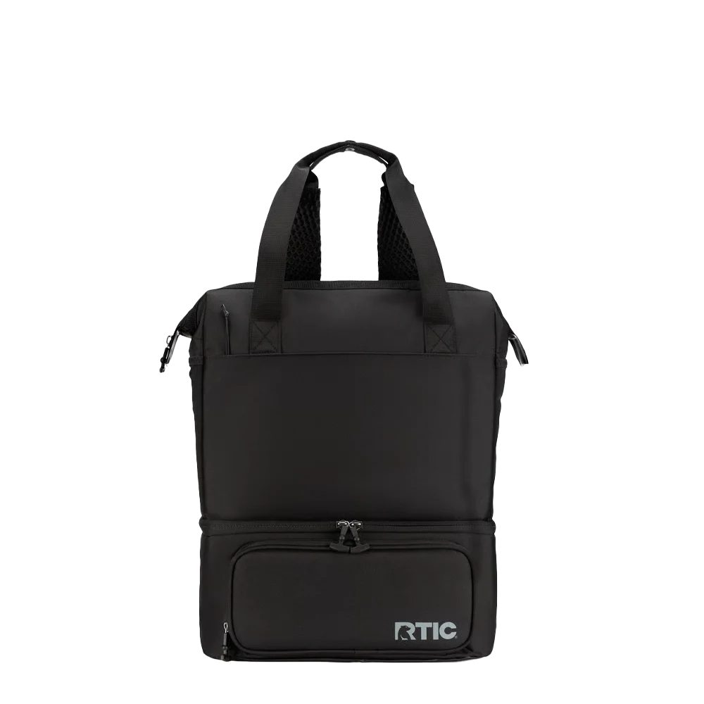 Front customization side of the RTIC 2-in-1 Chillout Backpack 10 Can in Black 