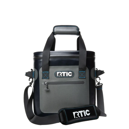 Front customization side of the RTIC Ultra-Tough Cooler 20 Can in Blue and Grey 