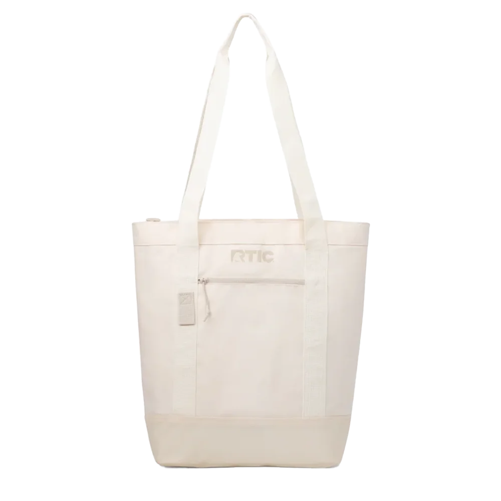 Front customization side of the RTIC Everyday Insulated Slim Tote Bag 24 Can in Sand 
