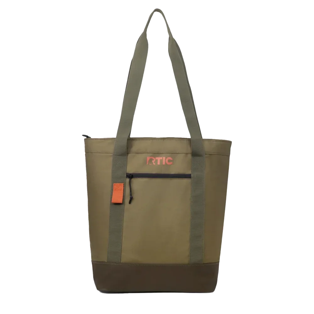 Front customization side of the RTIC Everyday Insulated Slim Tote Bag 24 Can in Olive 