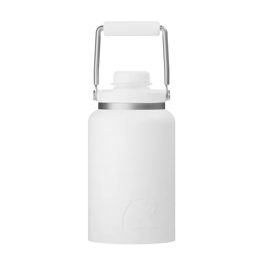Front customization side of the RTIC Outback Jug Half Gallon in White 