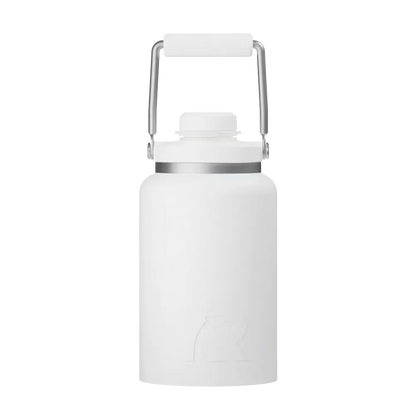 Front customization side of the RTIC Outback Jug Half Gallon in White 