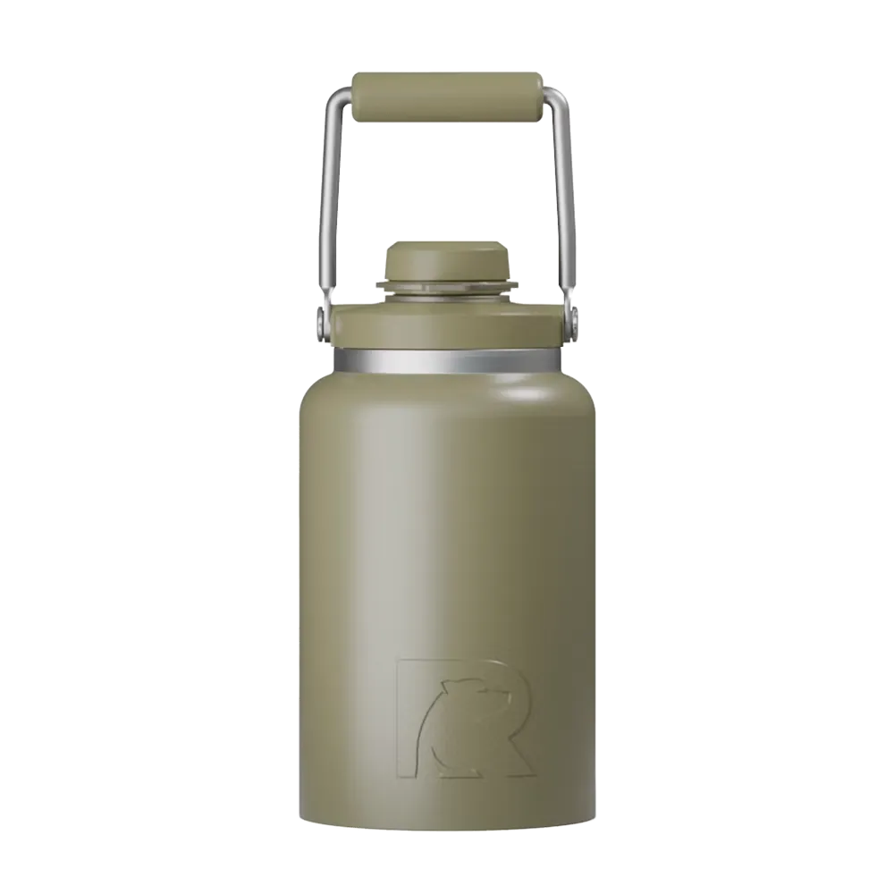Front customization side of the RTIC Outback Jug Half Gallon in Olive 
