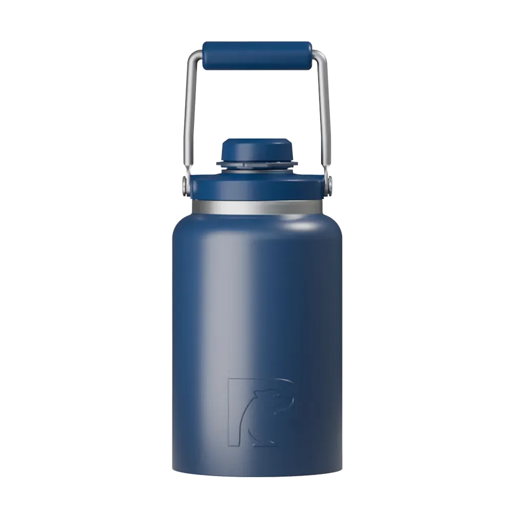 Front customization side of the RTIC Outback Jug Half Gallon in Navy 