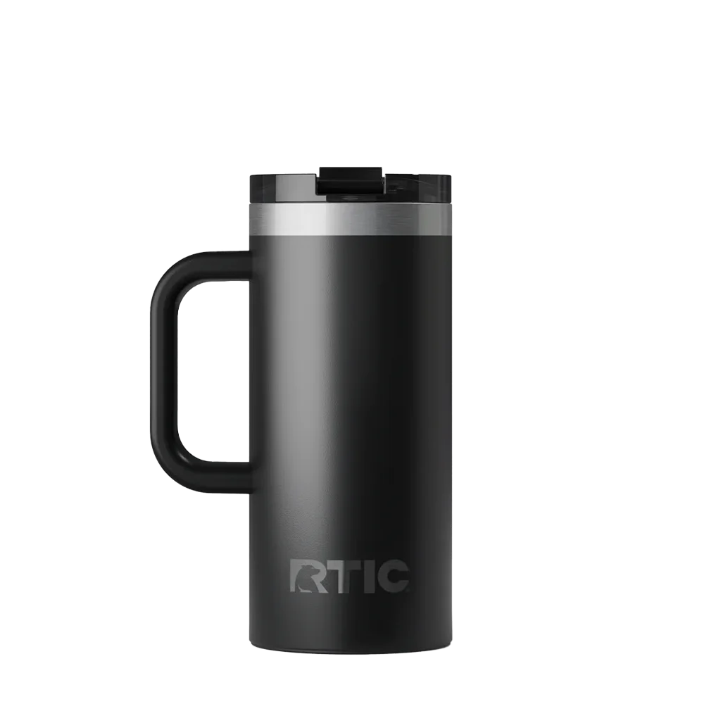 Back customization side of the RTIC Road Trip Travel Mug 16 oz in Black 
