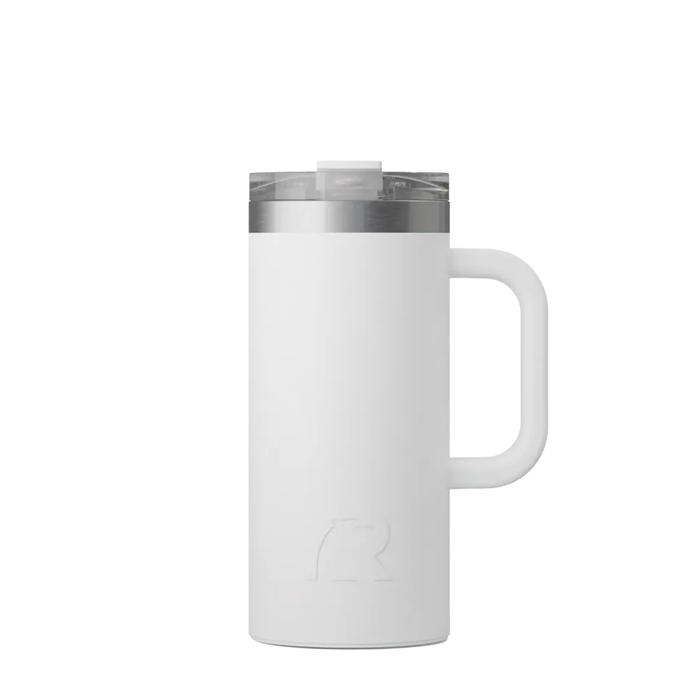 Front customization side of the RTIC Road Trip Travel Mug 16 oz in White 
