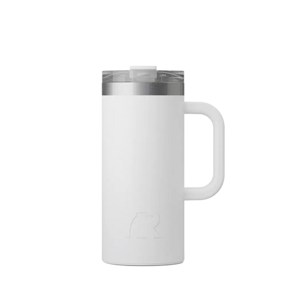 Front customization side of the RTIC Road Trip Travel Mug 16 oz in White 