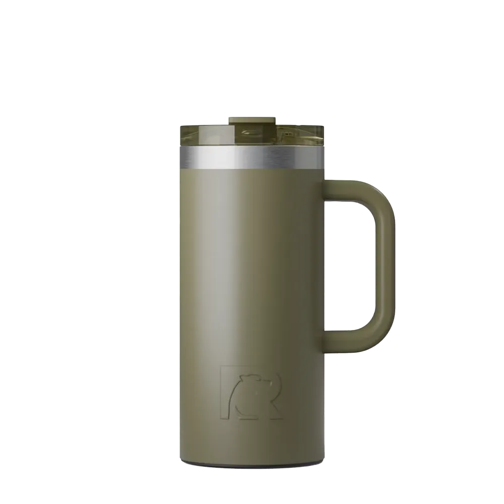 Front customization side of the RTIC Road Trip Travel Mug 16 oz in Olive 