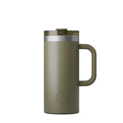 Front customization side of the RTIC Road Trip Travel Mug 16 oz in Olive 