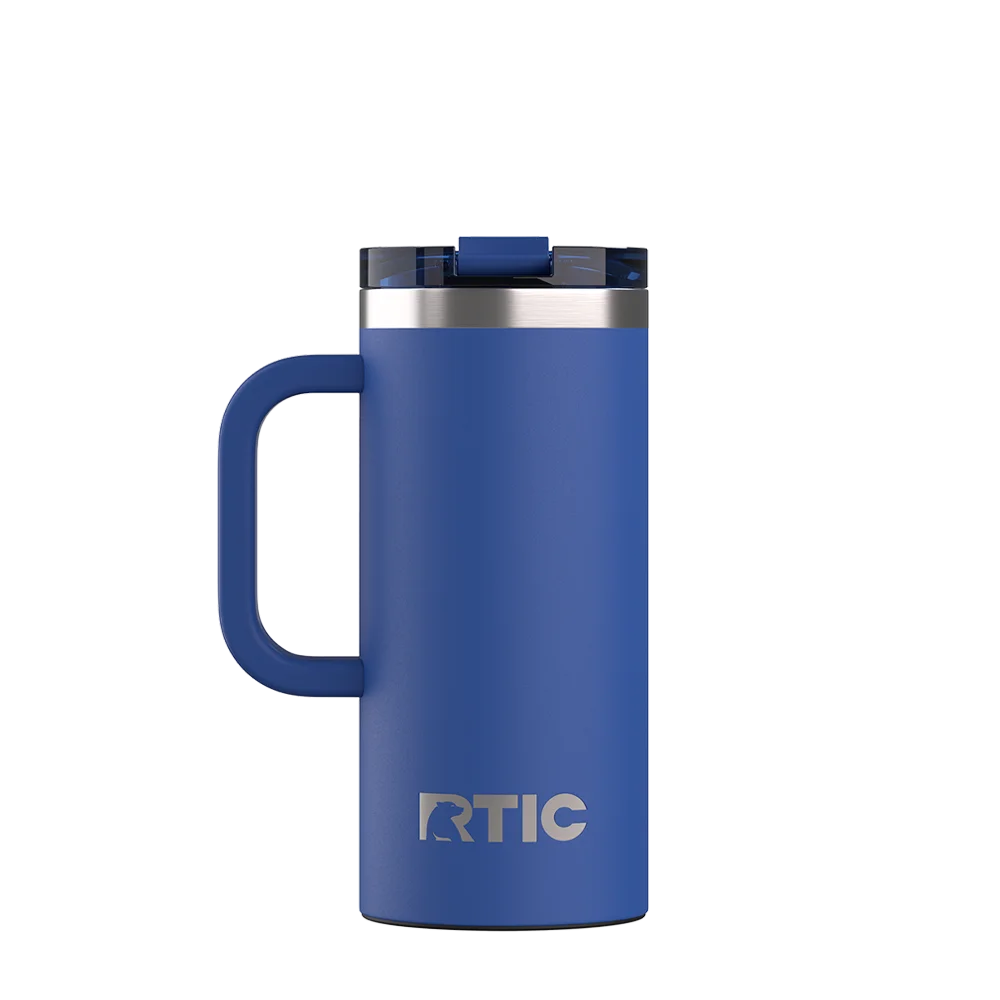 Back customization side of the RTIC Road Trip Travel Mug 16 oz in Cobalt 