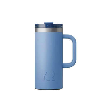 Front customization side of the RTIC Road Trip Travel Mug 16 oz in Denim 