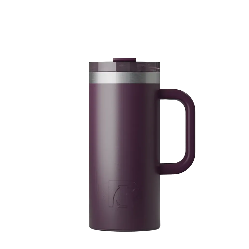 Front customization side of the RTIC Road Trip Travel Mug 16 oz in Plum 
