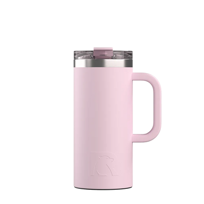 Front customization side of the RTIC Road Trip Travel Mug 16 oz in Pale Pink 