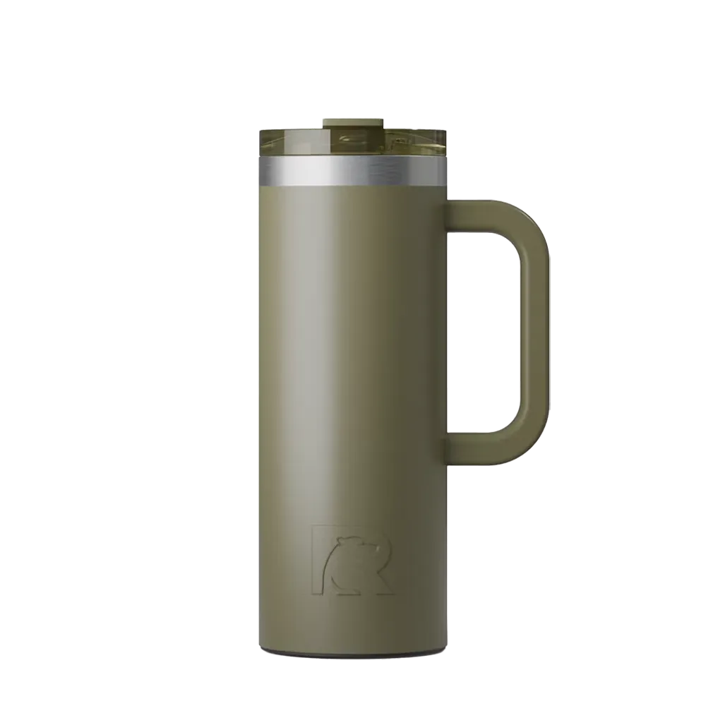 Front customization side of the RTIC Road Trip Travel Mug 20 oz in Olive 