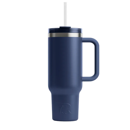 Front customization side of the RTIC Road Trip Tumbler 40 oz in Navy 