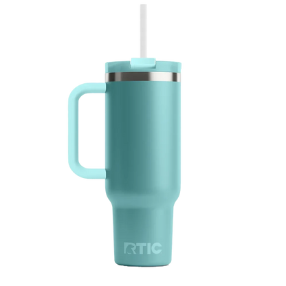 Back customization side of the RTIC Road Trip Tumbler 40 oz in Lagoon 