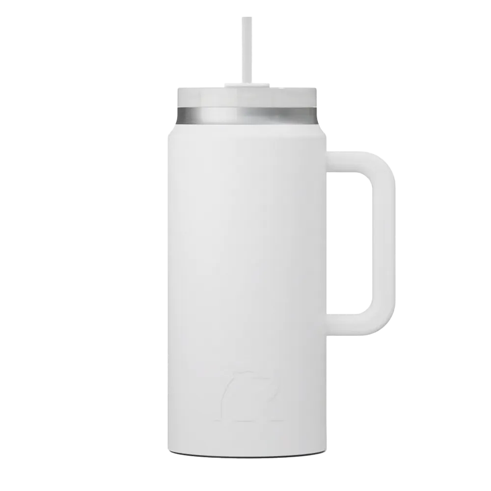 Front customization side of the RTIC Road Trip Tumbler 64 oz in White 