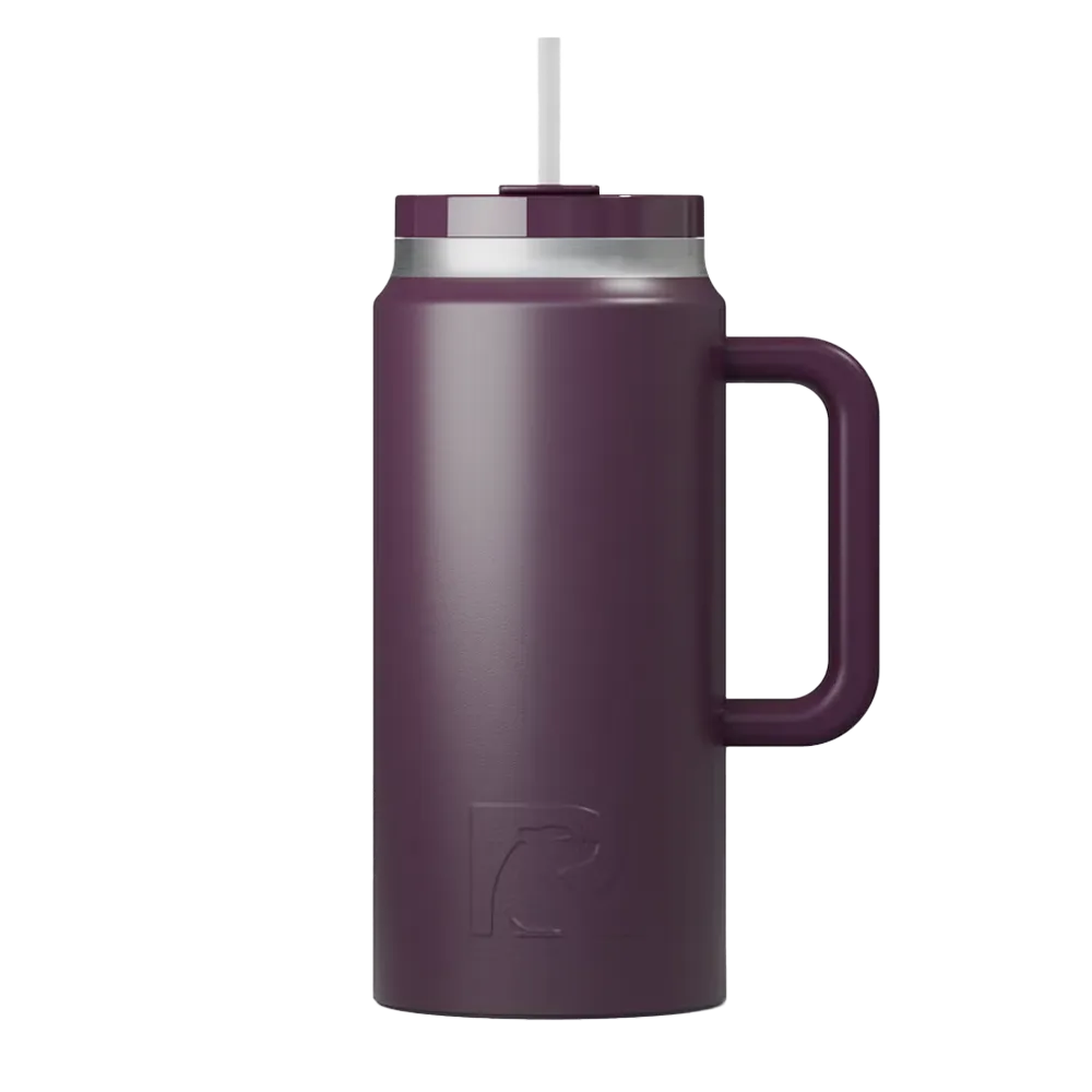 Front customization side of the RTIC Road Trip Tumbler 64 oz in Plum 