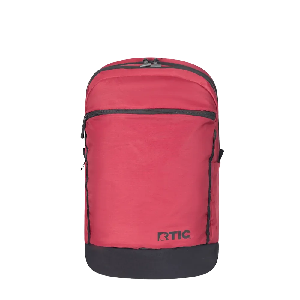 Front customization side of the RTIC Road Trip Backpack in Maroon 