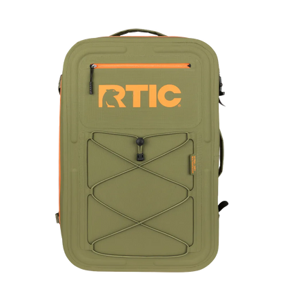 Front customization side of the RTIC Ultra-Dry Duffle Pack 60 lt in Olive and Orange 