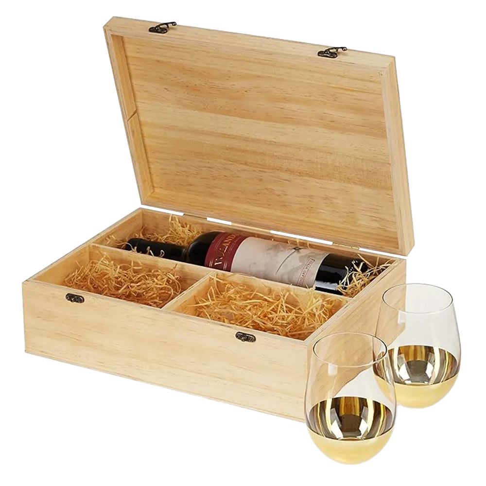 Wood Wine Box with Set of 2 Stemless Glasses