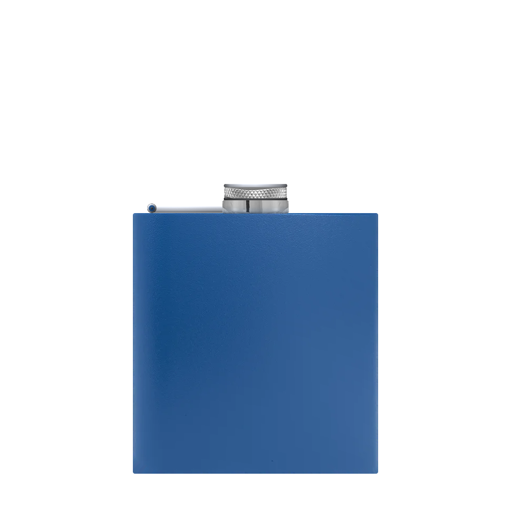 Front customization side of the Custom Branding The Simple Stainless Steel Flask 6 oz in Matte Royal Blue 