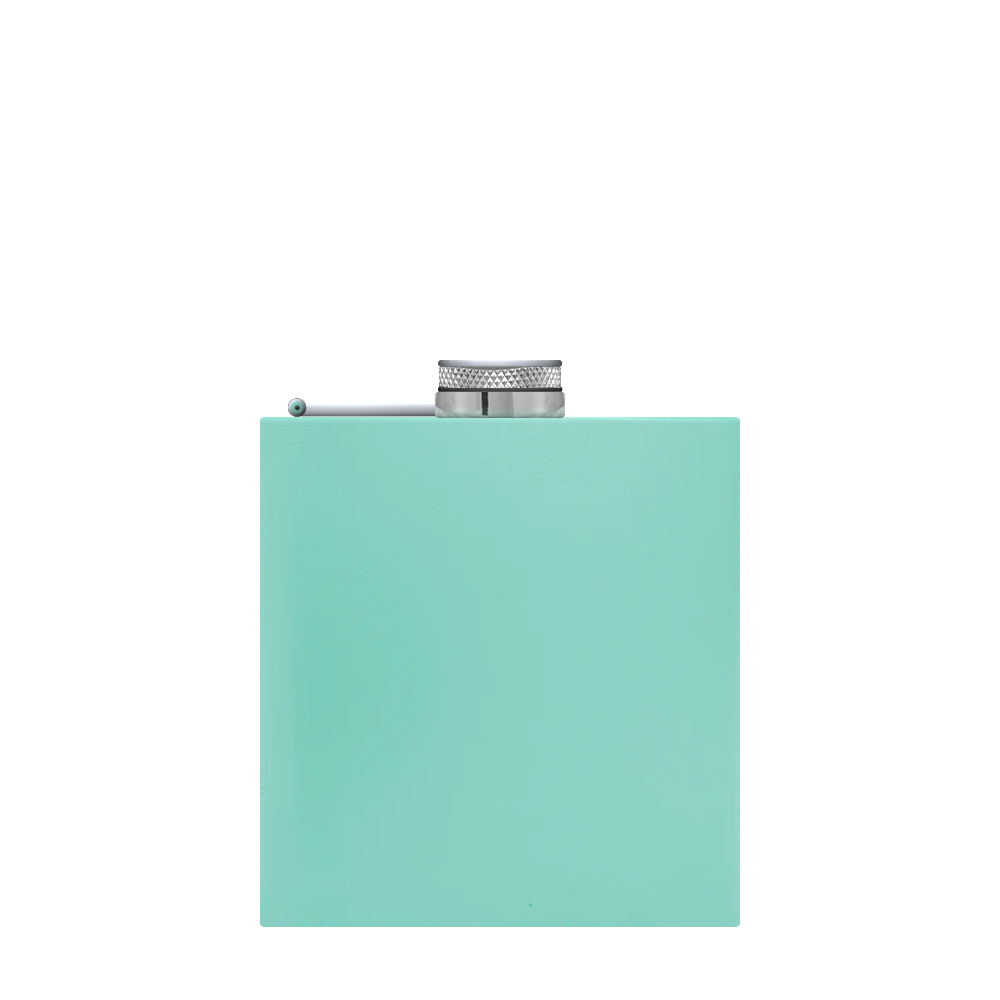 Front customization side of the Custom Branding The Simple Stainless Steel Flask 6 oz in Matte Teal 