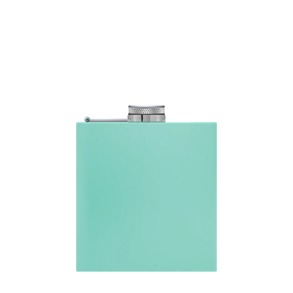 Front customization side of the Custom Branding The Simple Stainless Steel Flask 6 oz in Matte Teal 