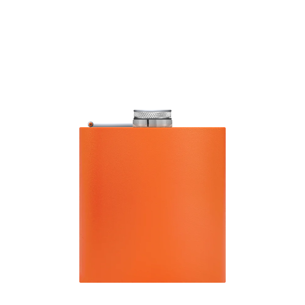 Front customization side of the Custom Branding The Simple Stainless Steel Flask 6 oz in Matte Orange 
