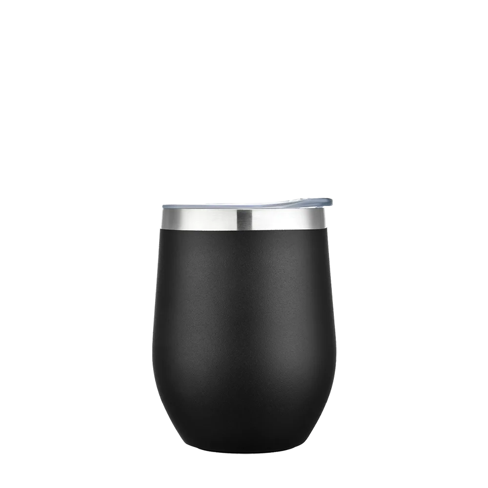 Back customization side of the Custom Branding Stemless Wine Tumbler 12 oz in Frosted Black 