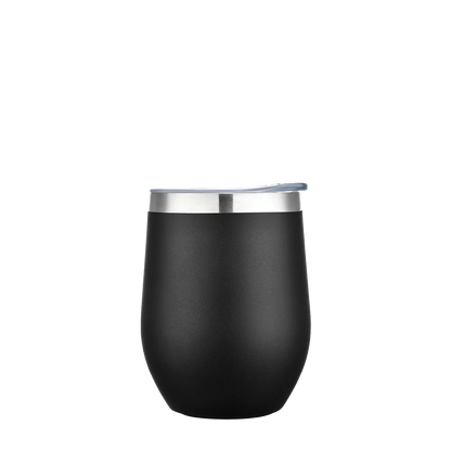 Back customization side of the Custom Branding Stemless Wine Tumbler 12 oz in Frosted Black 