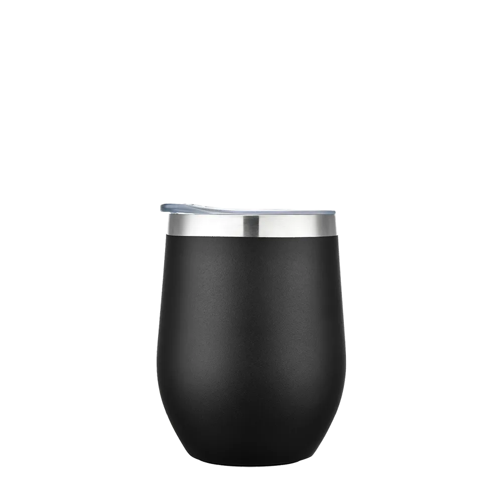 Front customization side of the Custom Branding Stemless Wine Tumbler 12 oz in Frosted Black 