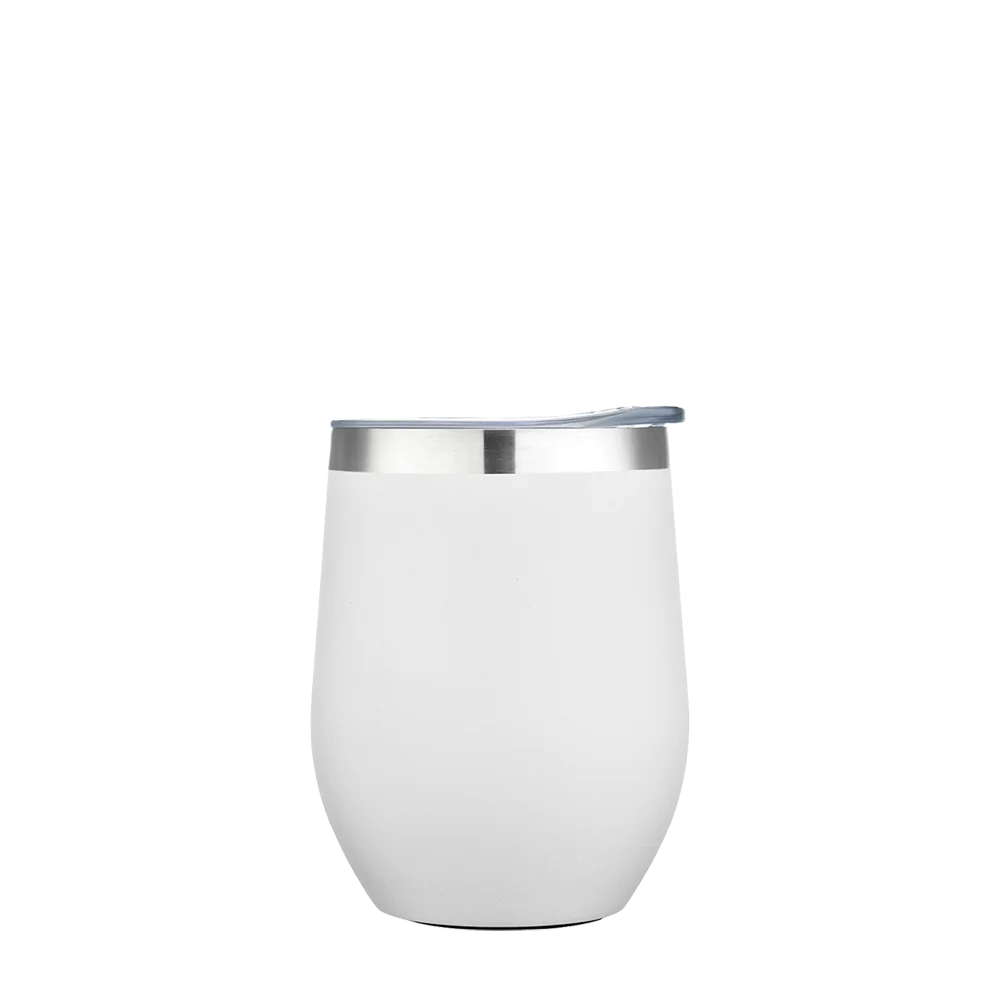 Back customization side of the Custom Branding Stemless Wine Tumbler 12 oz in Frosted White 
