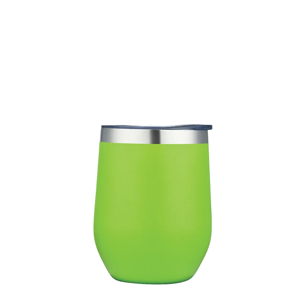 Back customization side of the Custom Branding Stemless Wine Tumbler 12 oz in Frosted Lime 