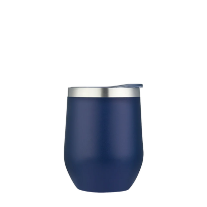 Back customization side of the Custom Branding Stemless Wine Tumbler 12 oz in Frosted Navy 