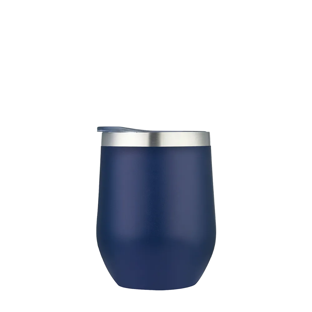 Front customization side of the Custom Branding Stemless Wine Tumbler 12 oz in Frosted Navy 
