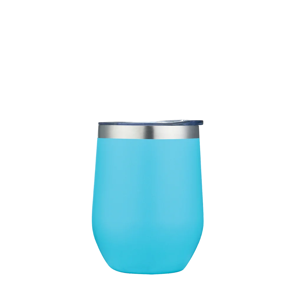 Back customization side of the Custom Branding Stemless Wine Tumbler 12 oz in Frosted Tiffany Aqua 