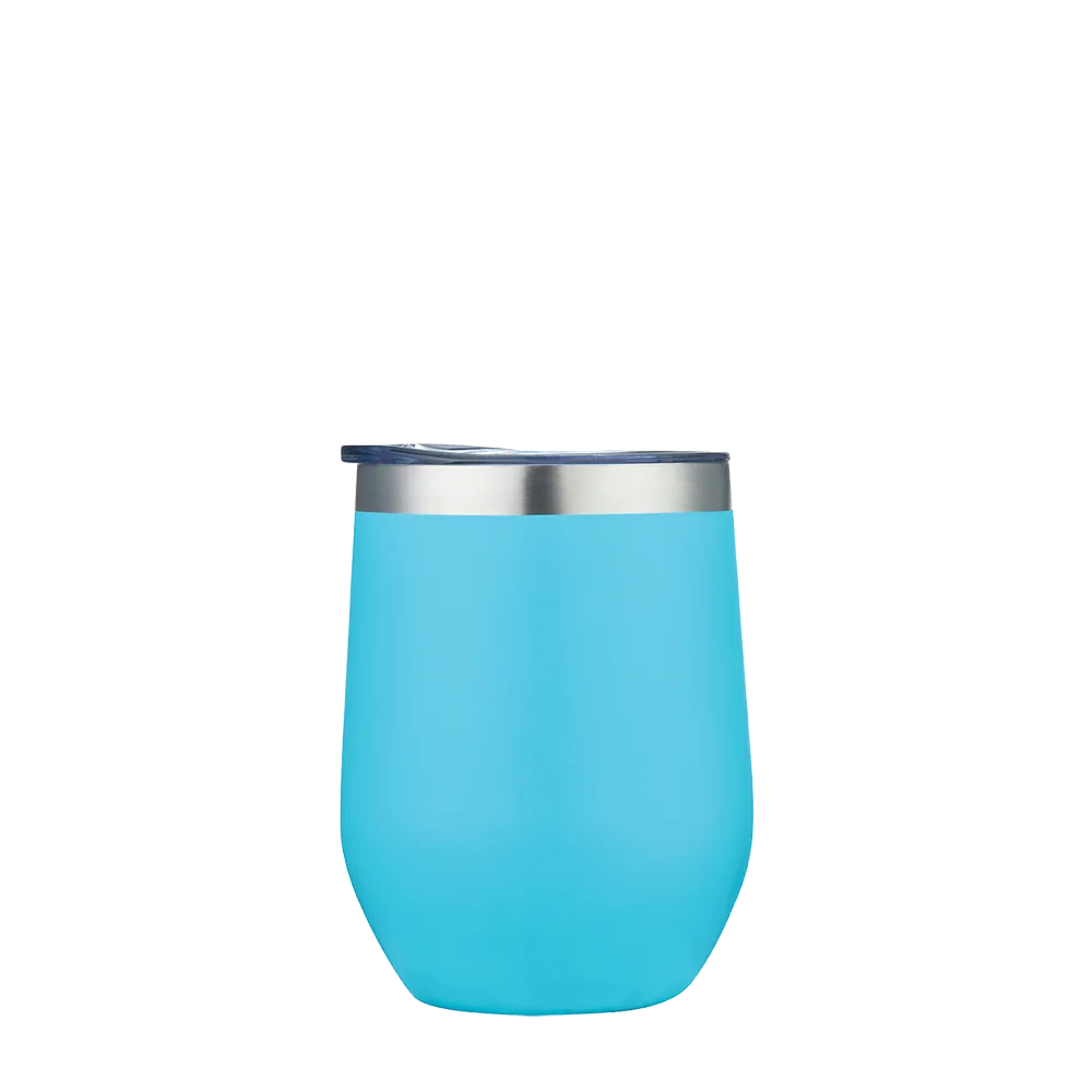 Front customization side of the Custom Branding Stemless Wine Tumbler 12 oz in Frosted Tiffany Aqua 