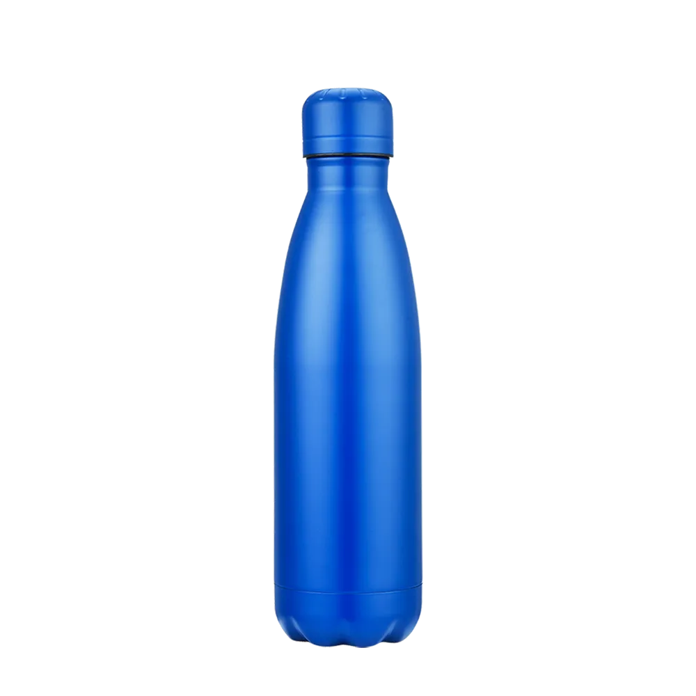 Back customization side of the Custom Branding Vacuum Bottle 17 oz in Matte Blue 