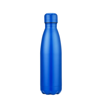 Back customization side of the Custom Branding Vacuum Bottle 17 oz in Matte Blue 